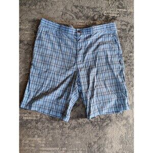 Tommy Bahama Mens Blue Plaid Flat Front Mid Rise Pocket Chino Shorts Size 38